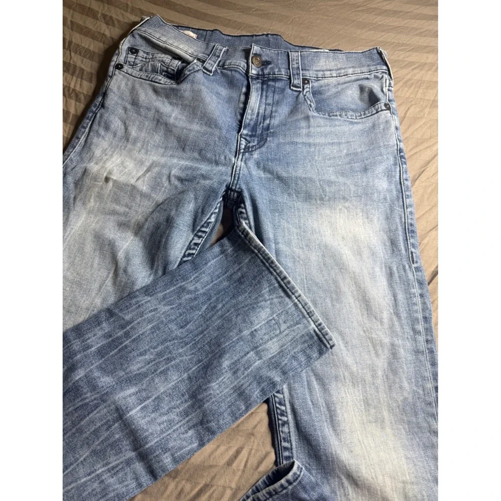 True Religion World Tour Straight Leg Light Wash Blue‎ Denim Jeans Mens 33x32